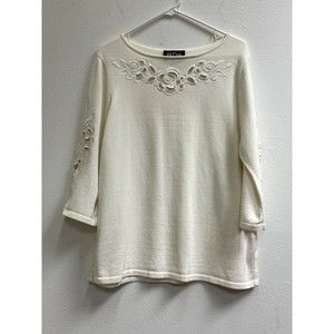 Bob Mackie Wearable Art 3/4 Sleeve White Sparkle Rose Cutout Sz xl?